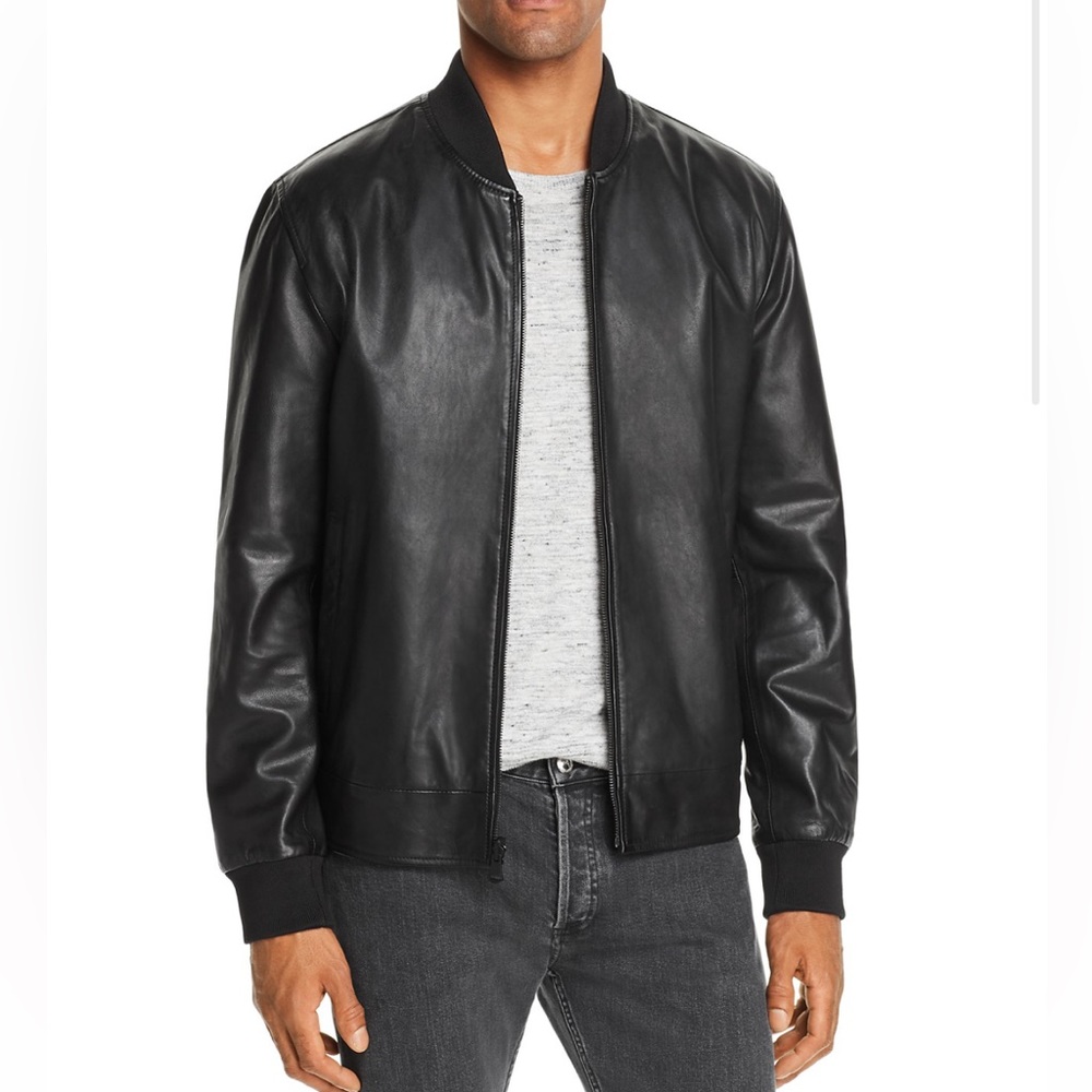 Cole Haan Reversible Leather Bomber Jacket Black Mens Size L